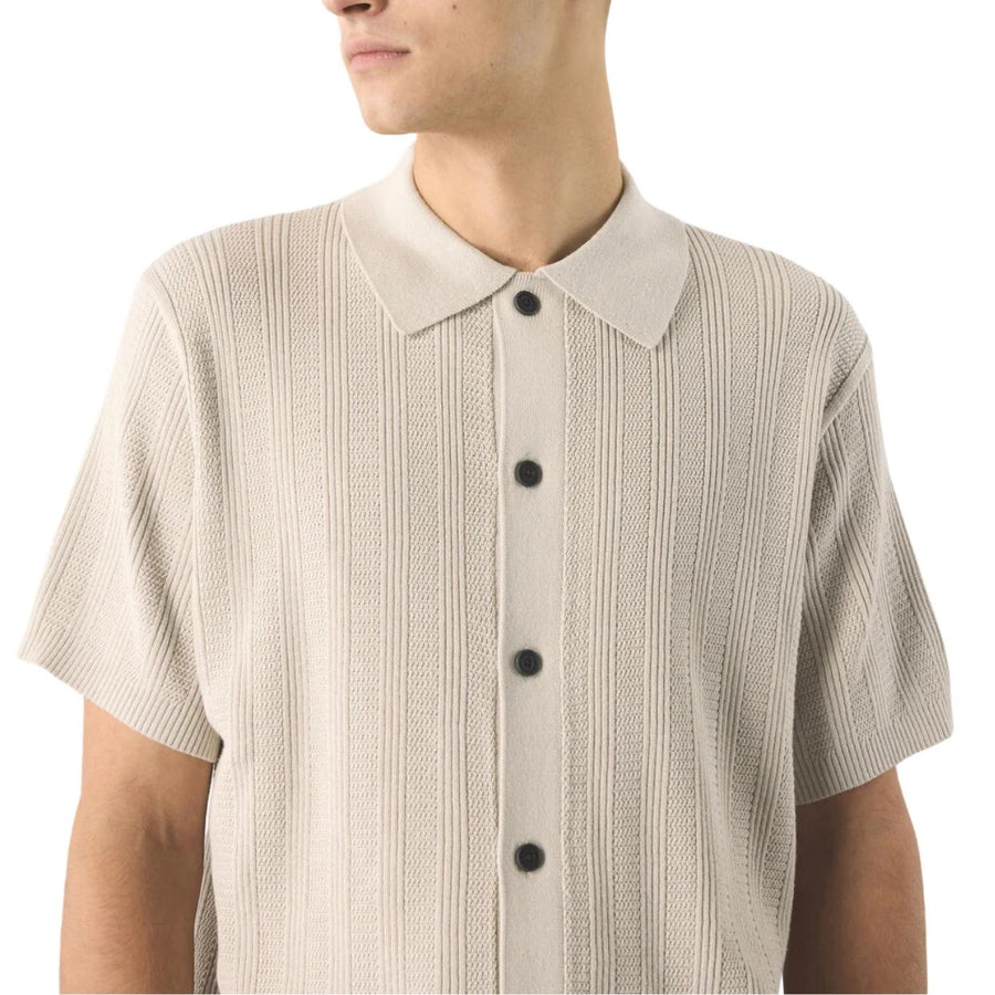 Pretty Green Barker Short Sleeve Knit Stone Shirt