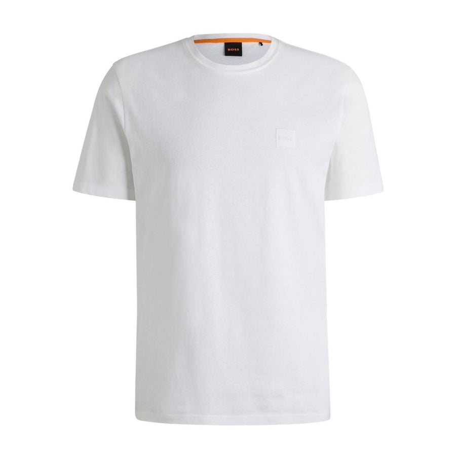 BOSS Tales Cotton Jersey Logo Patch White T-Shirt