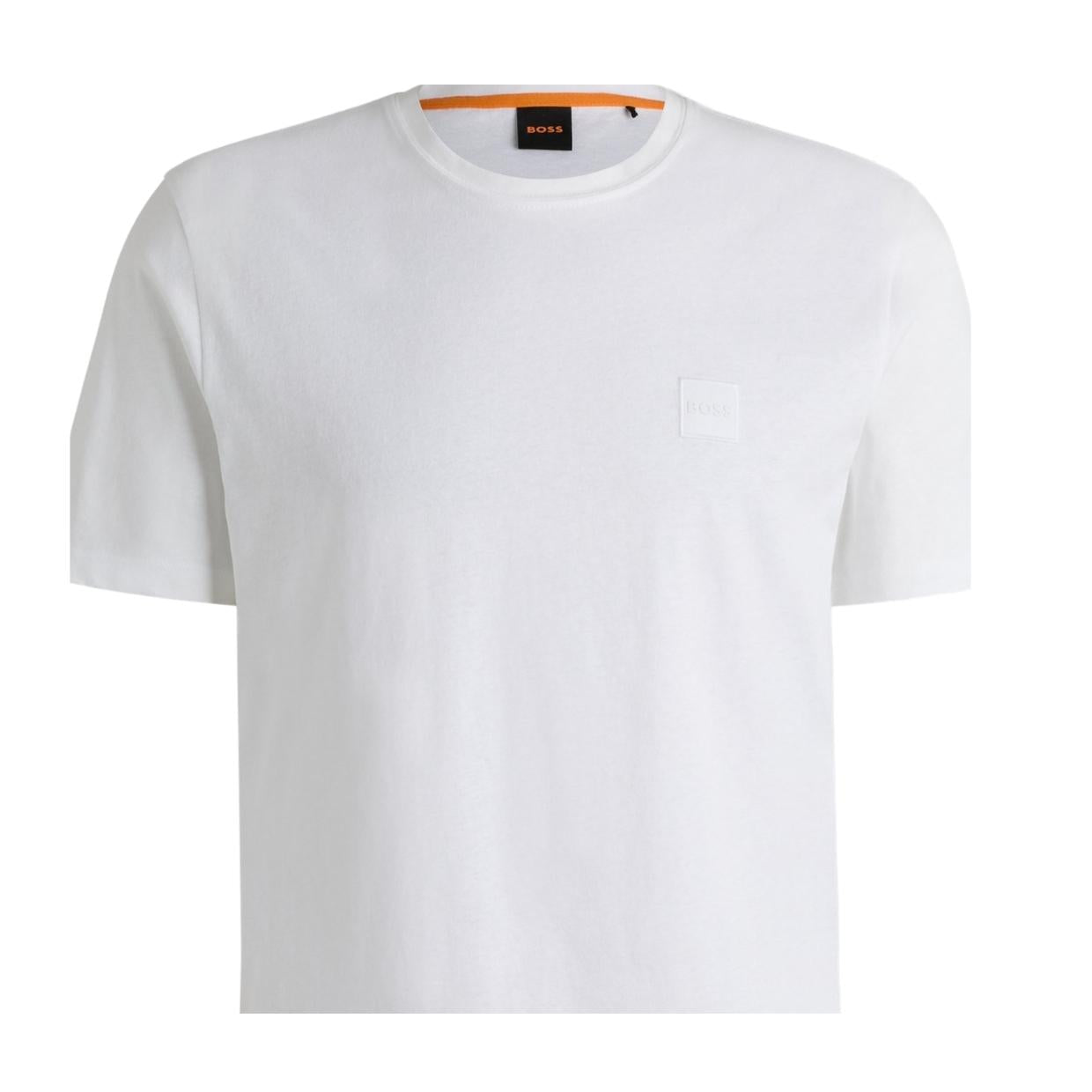 BOSS Tales Cotton Jersey Logo Patch White T-Shirt