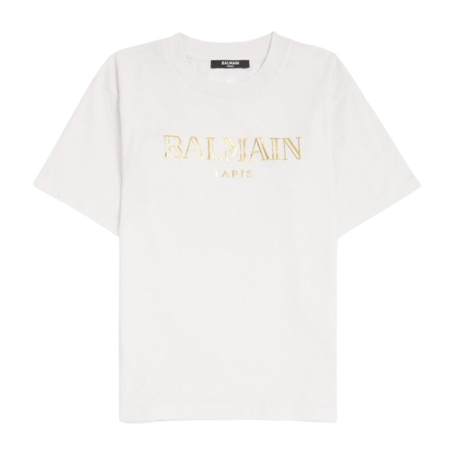 Balmain Kids Printed Contrast Logo White T-Shirt