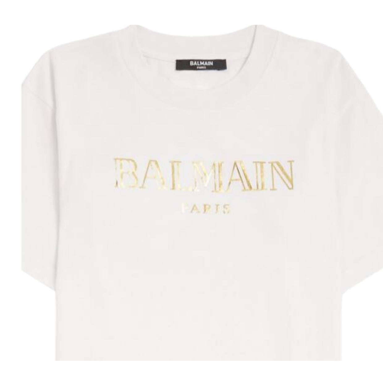 Balmain Kids Printed Contrast Logo White T-Shirt