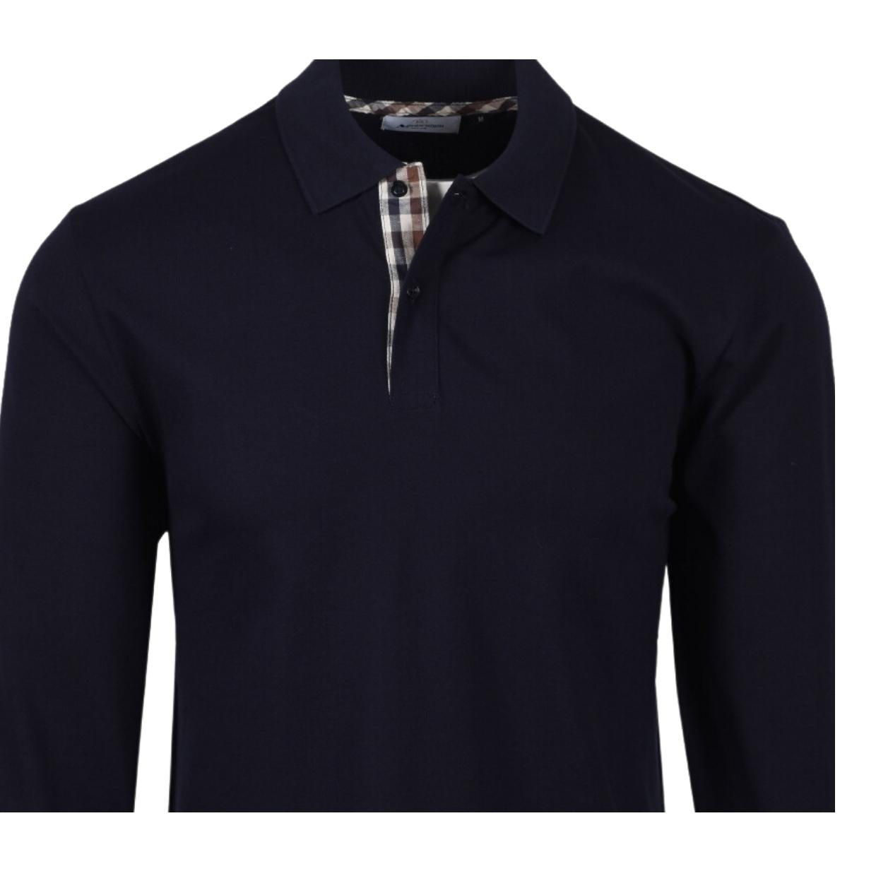 Aquascutum Active Supima Club Check Long Sleeve Polo Shirt