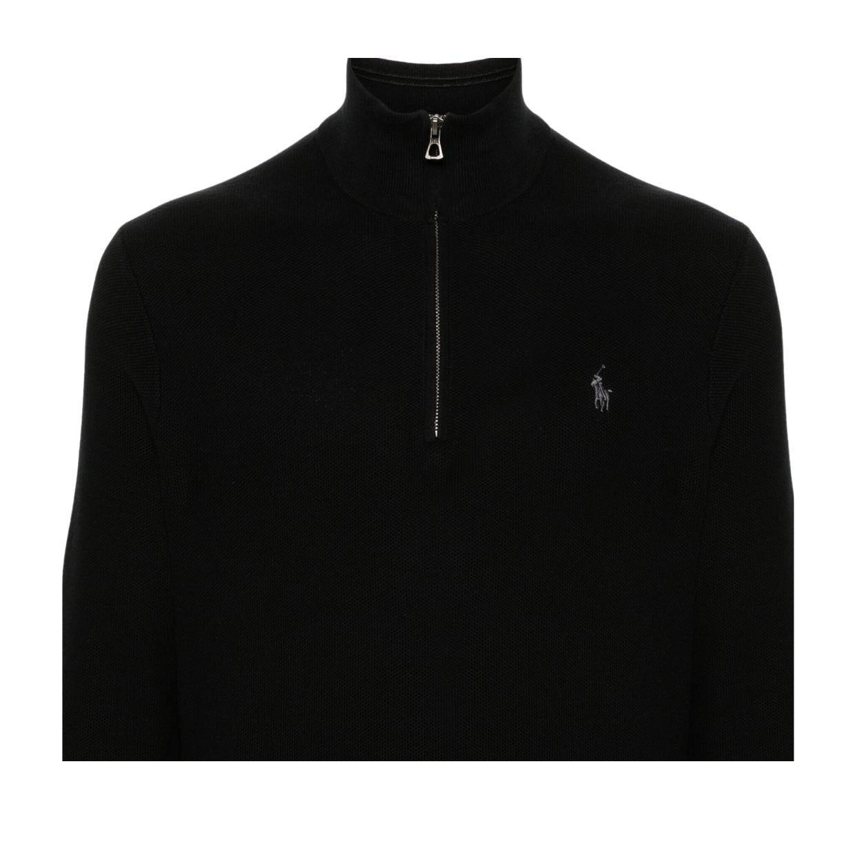 Polo Ralph Lauren Mesh-Knit Half Zip Black Sweater