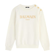 Balmain Kids Embroidered Logo Ivory Button Sweatshirt