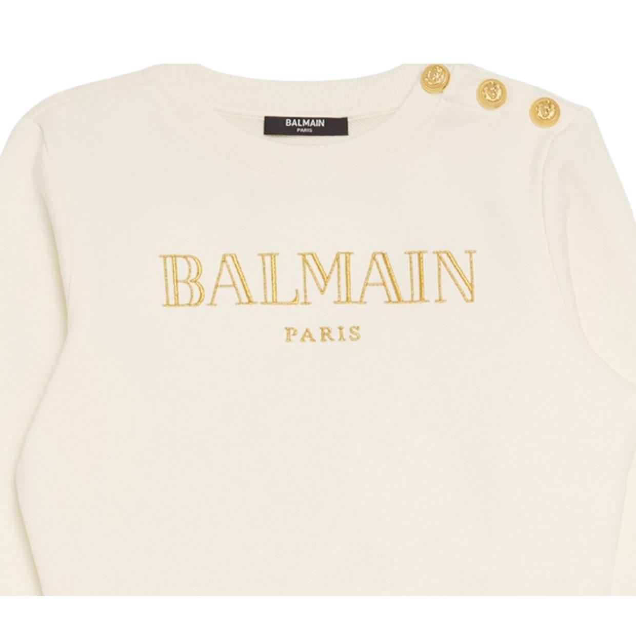 Balmain Kids Embroidered Logo Ivory Button Sweatshirt