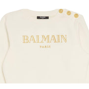 Balmain Kids Embroidered Logo Ivory Button Sweatshirt