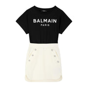 Balmain Kids Embroidered Logo Two-Tone Dress