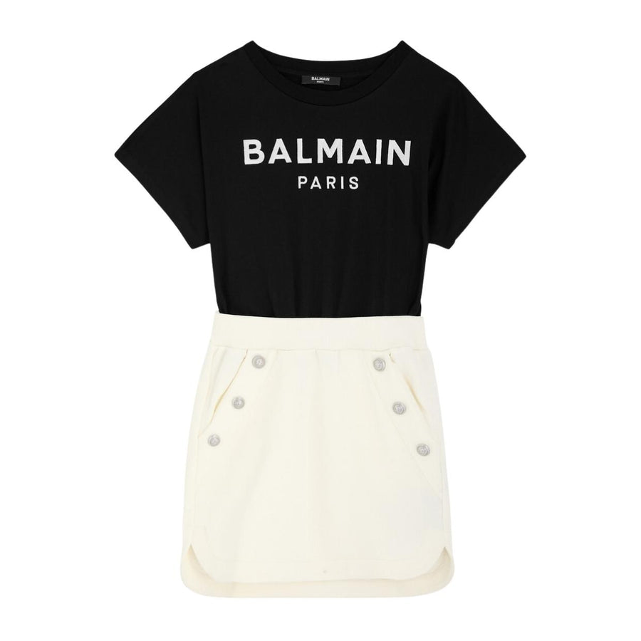 Balmain Kids Embroidered Logo Two-Tone Dress