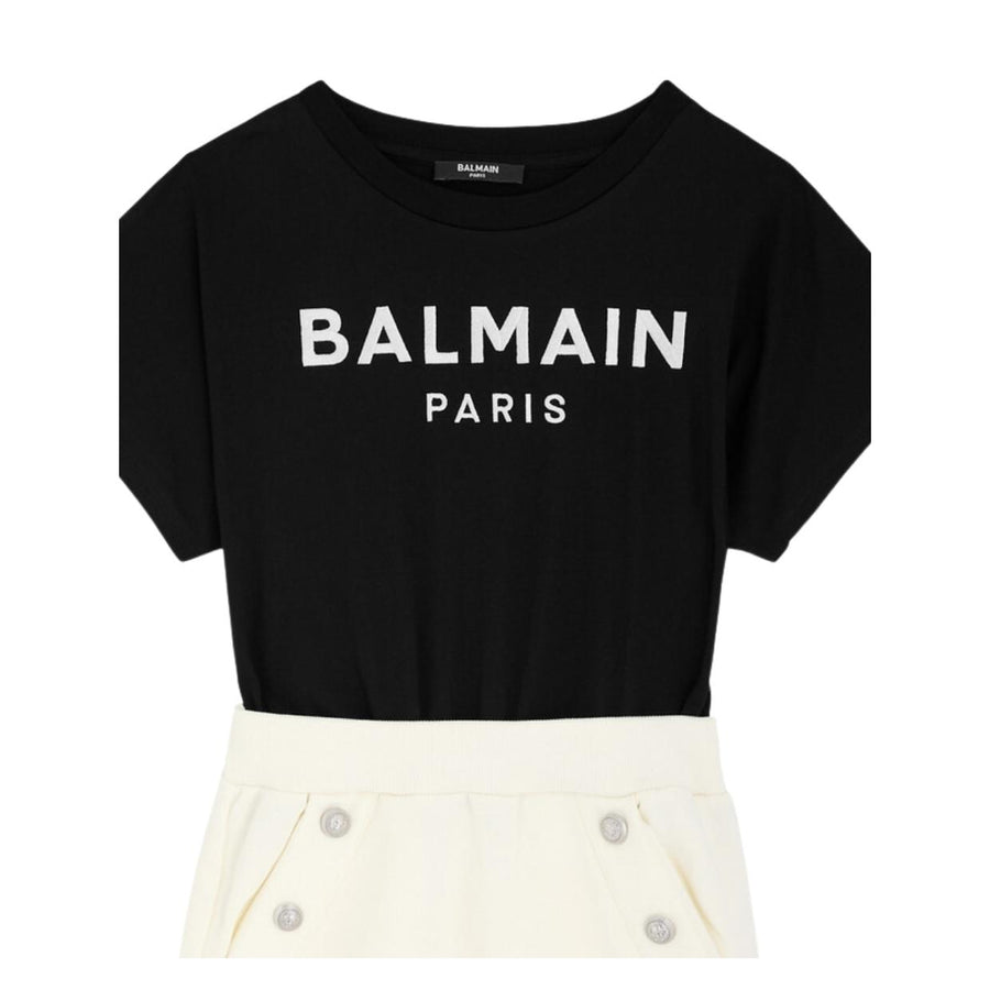 Balmain Kids Embroidered Logo Two-Tone Dress