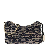 Emporio Armani Jacquard All-Over Monogram Navy Chain Shoulder Bag