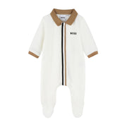 BOSS Baby Off-Whites Velvet Polo Neck Babygrow