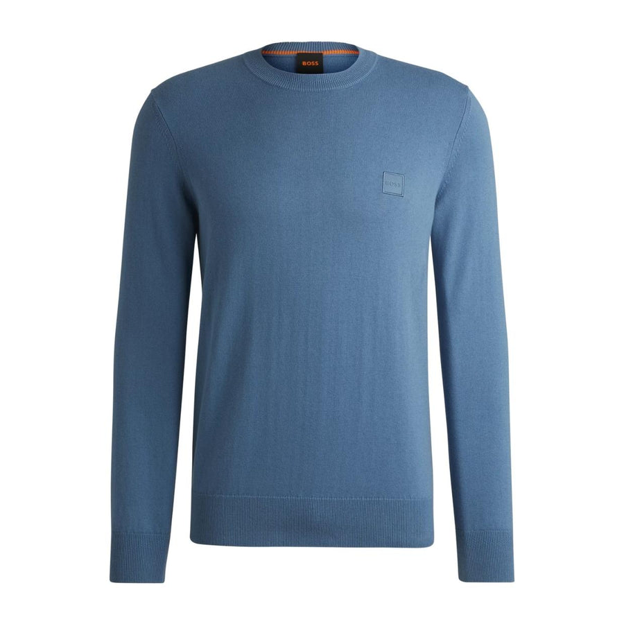 BOSS Kanovano Logo Patch Blue Cotton-Cashmere Sweatshirt