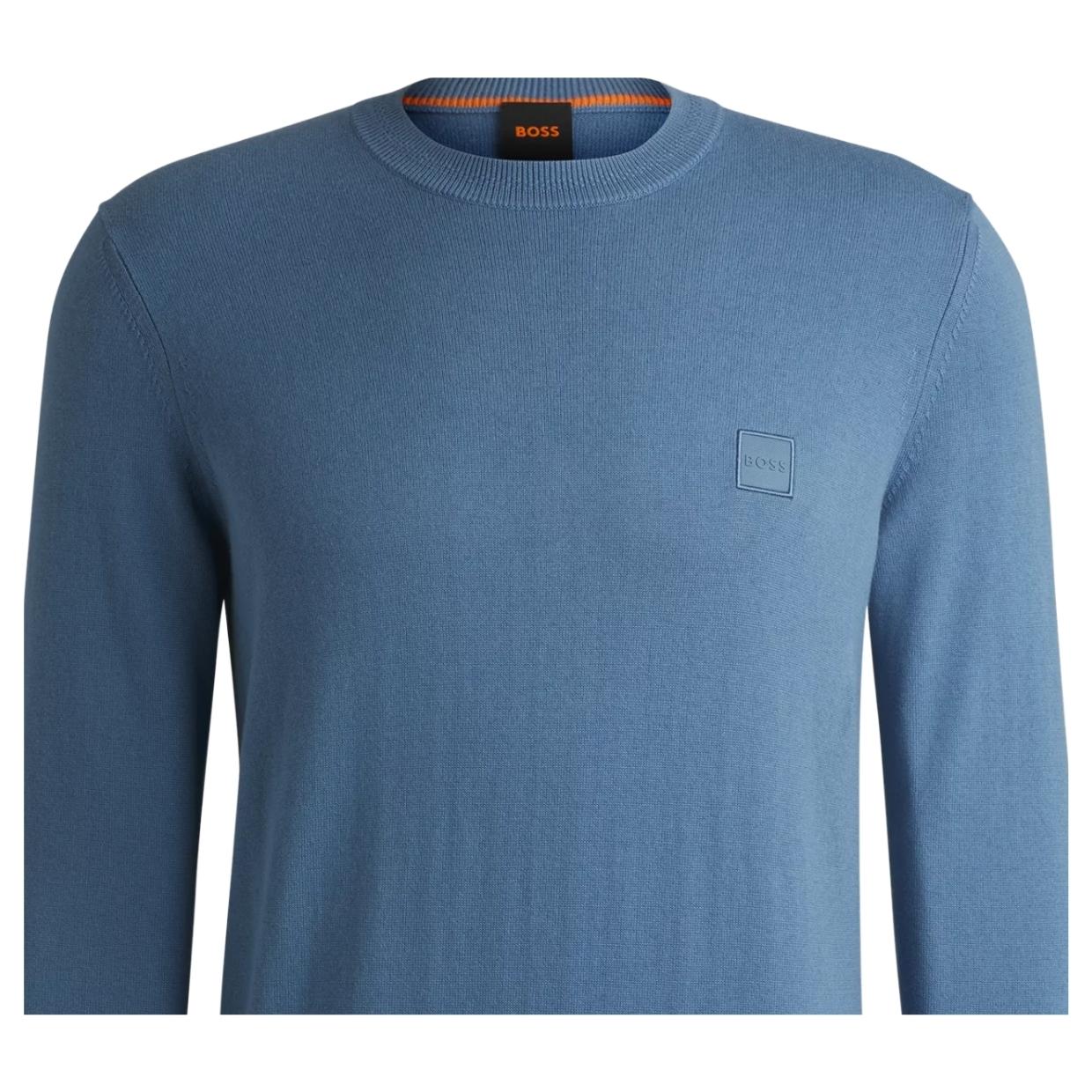 BOSS Kanovano Logo Patch Blue Cotton-Cashmere Sweatshirt