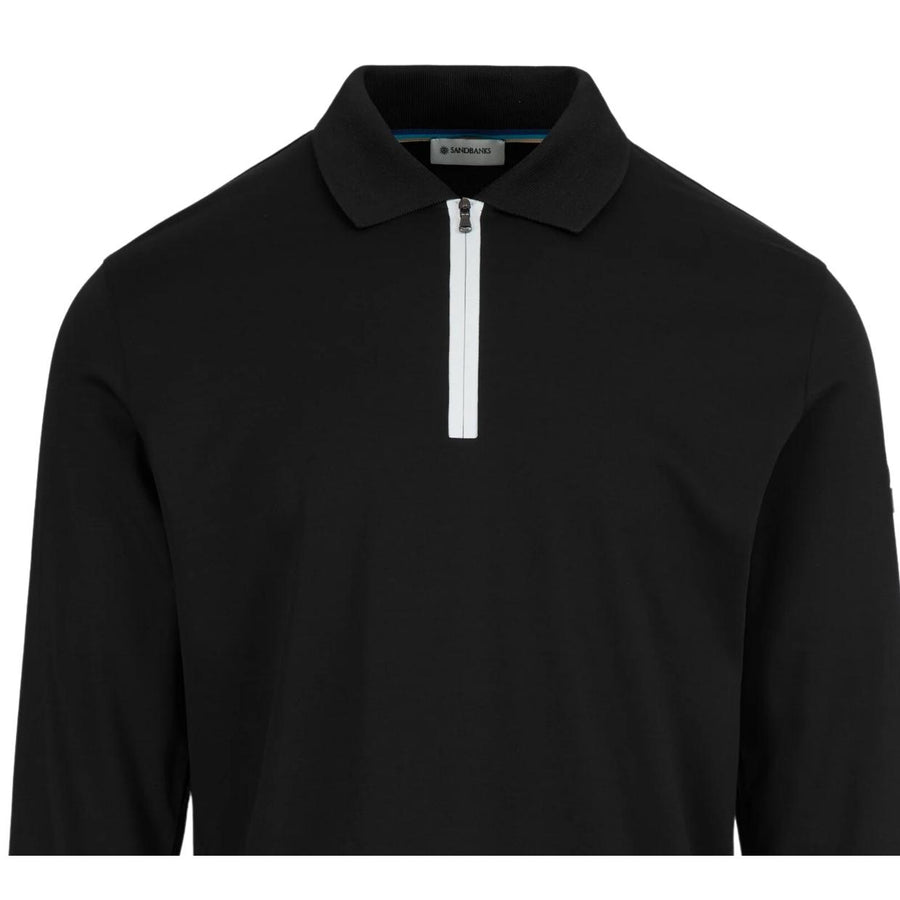 Sandbanks Silicone Zip Black Long Sleeve Polo Shirt