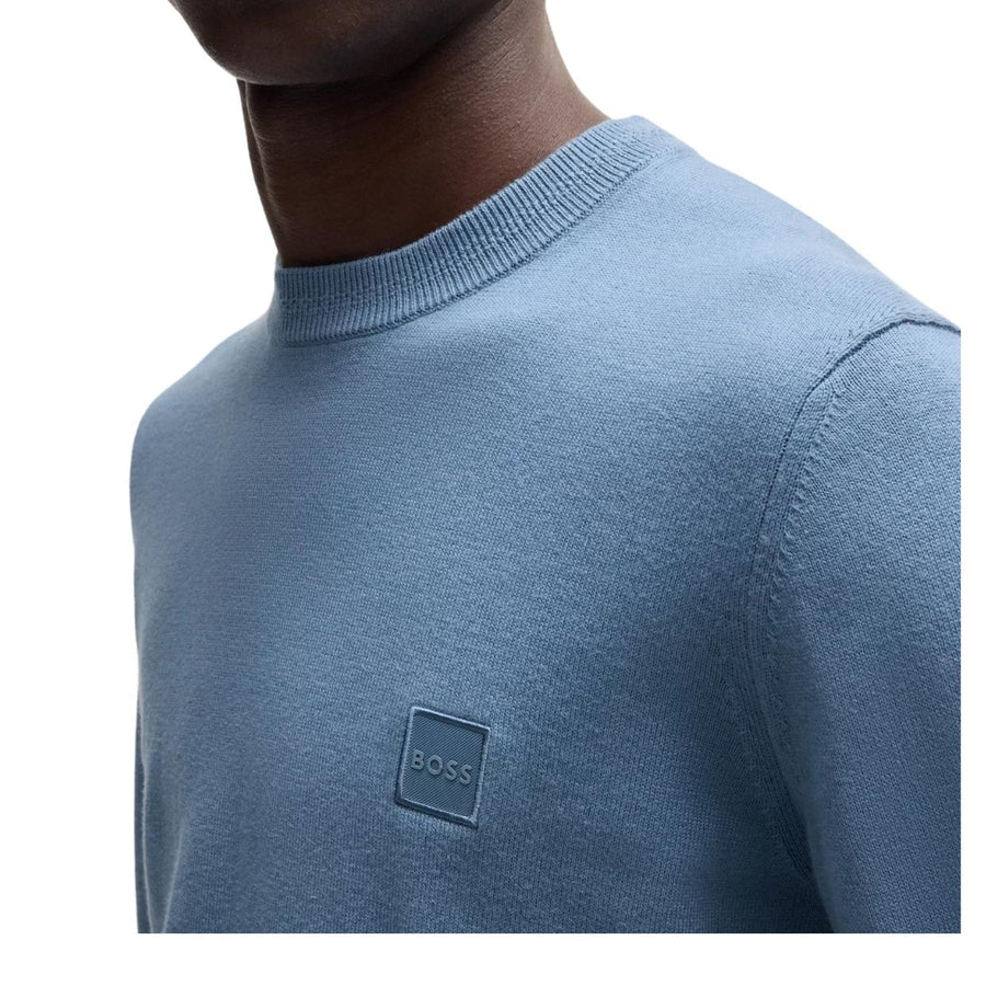 BOSS Kanovano Logo Patch Blue Cotton-Cashmere Sweatshirt