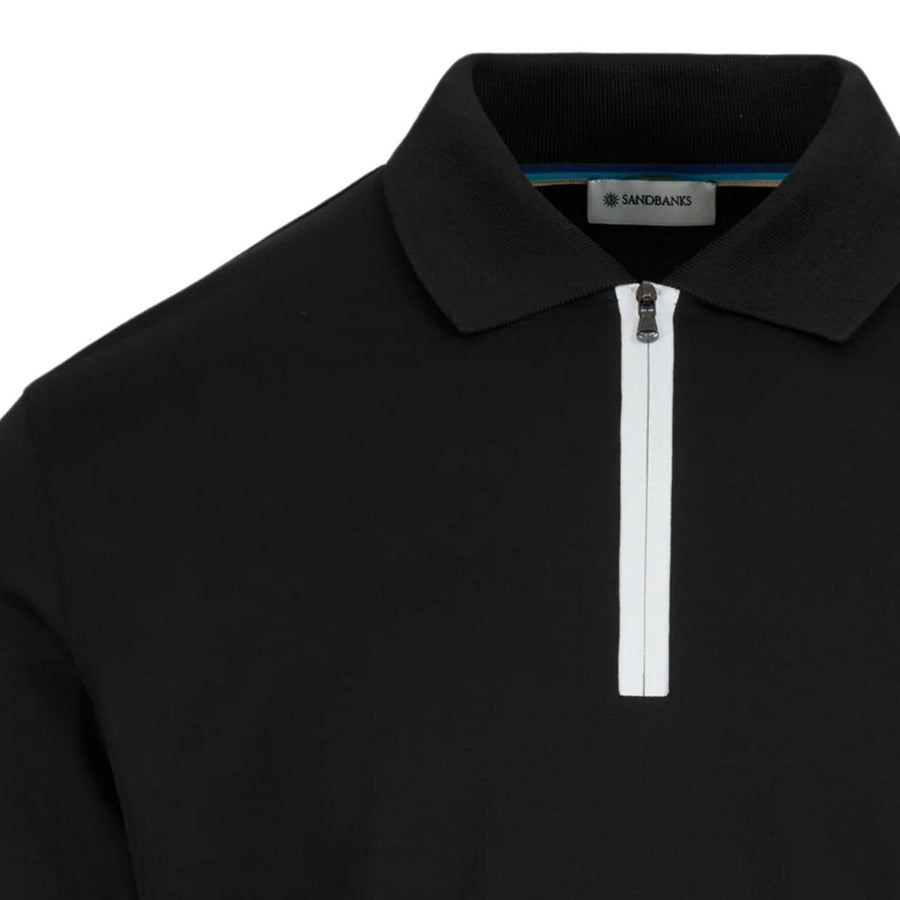 Sandbanks Silicone Zip Black Long Sleeve Polo Shirt