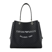 Emporio Armani All-Over Eagle Logo Black Tote Bag