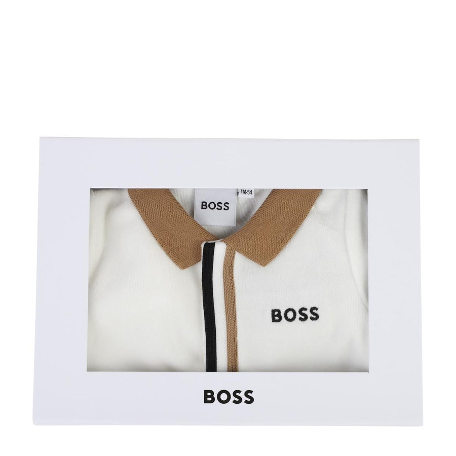 BOSS Baby Off-Whites Velvet Polo Neck Babygrow