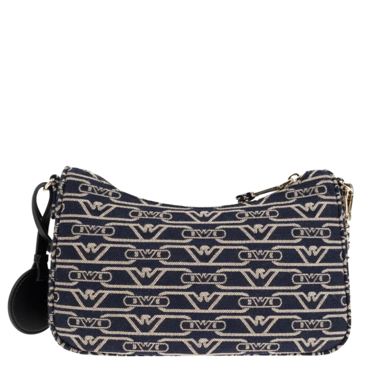 Emporio Armani Jacquard All-Over Monogram Navy Chain Shoulder Bag