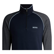 BOSS Contrast Logo Half Zip Navy Sweatshirt