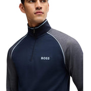 BOSS Contrast Logo Half Zip Navy Sweatshirt