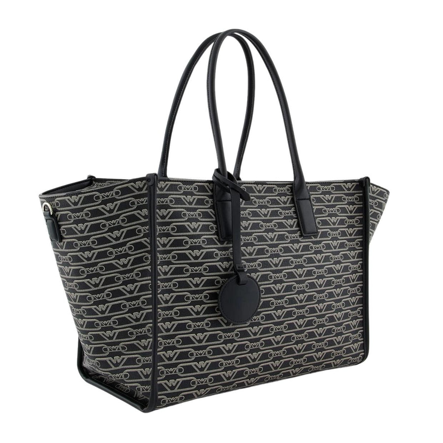 Emporio Armani All-Over Monogram Print Black Medium Shopper Bag