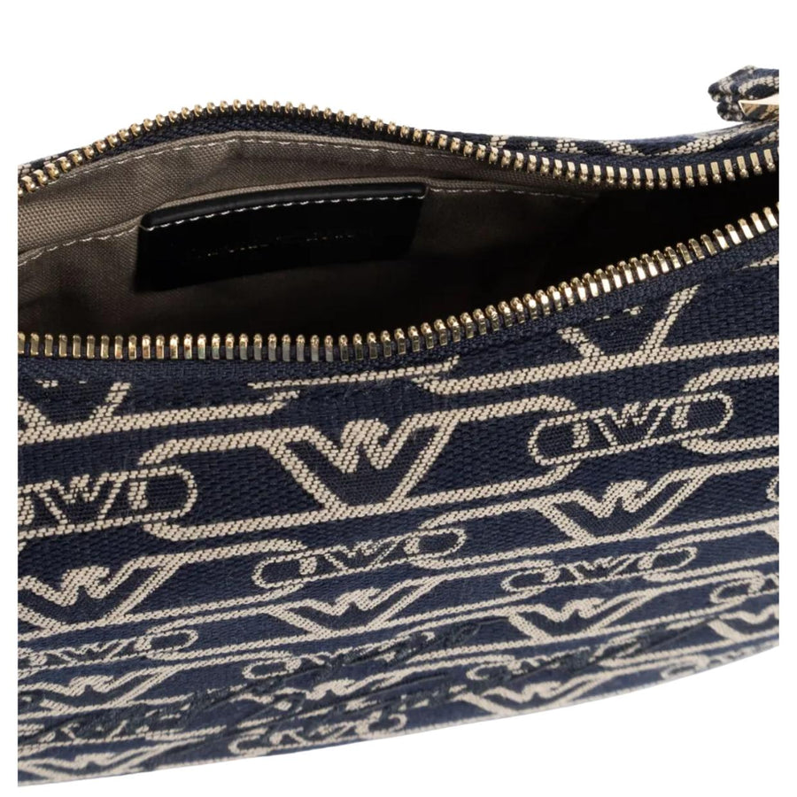 Emporio Armani Jacquard All-Over Monogram Navy Chain Shoulder Bag