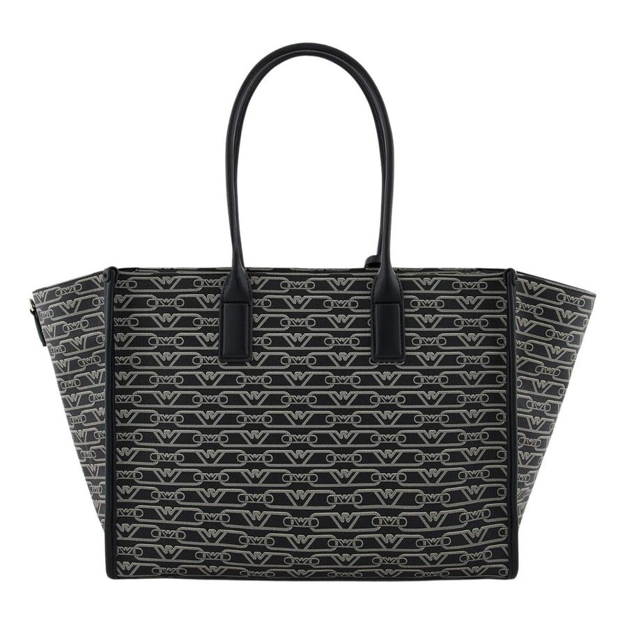 Emporio Armani All-Over Monogram Print Black Medium Shopper Bag