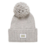 UGG Light Grey Chunky Rib Knit Pom Beanie