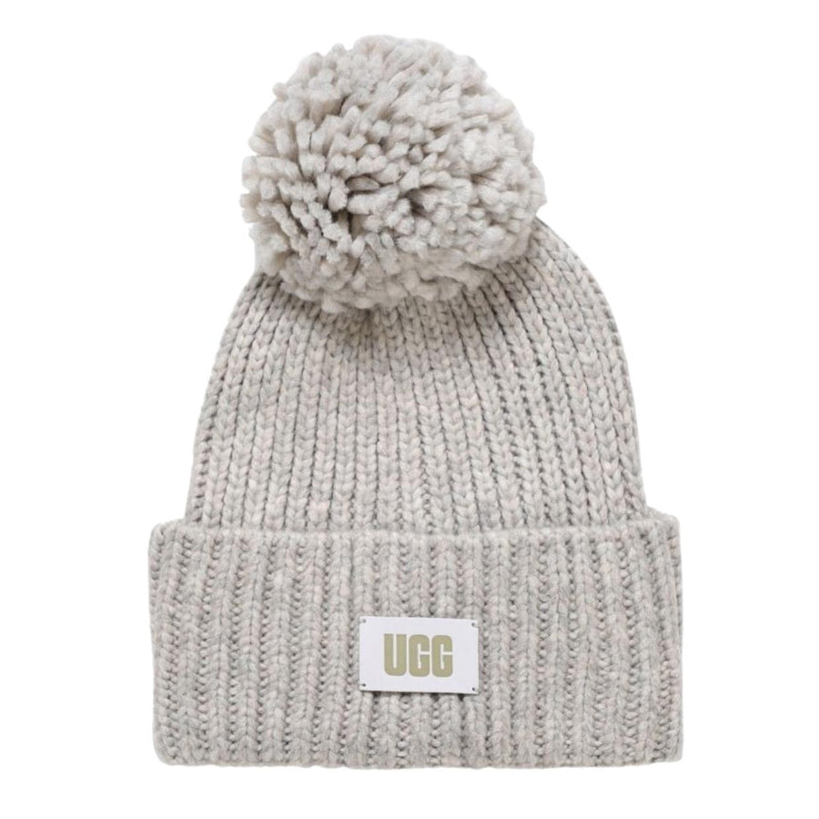 UGG Light Grey Chunky Rib Knit Pom Beanie