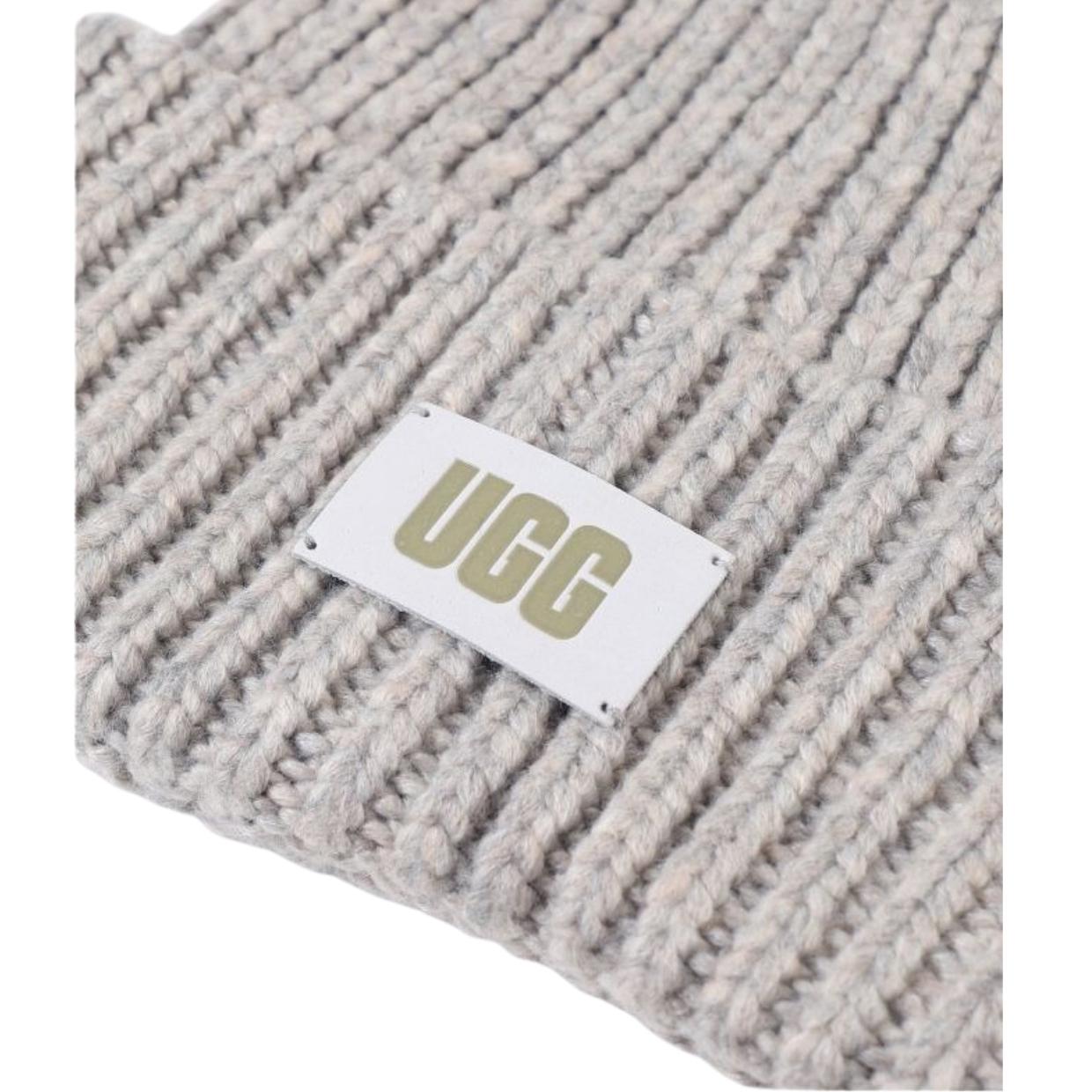 UGG Light Grey Chunky Rib Knit Pom Beanie