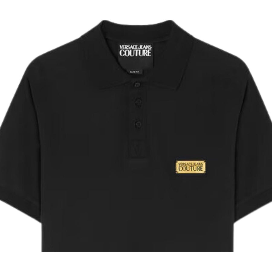 Versace Jeans Couture Metal Logo Tag Black Polo Shirt