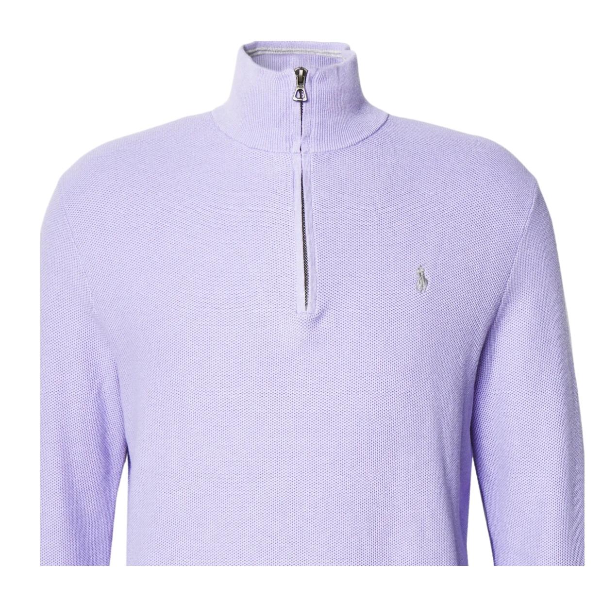 Polo Ralph Lauren Mesh-Knit Half Zip Purple Sweater