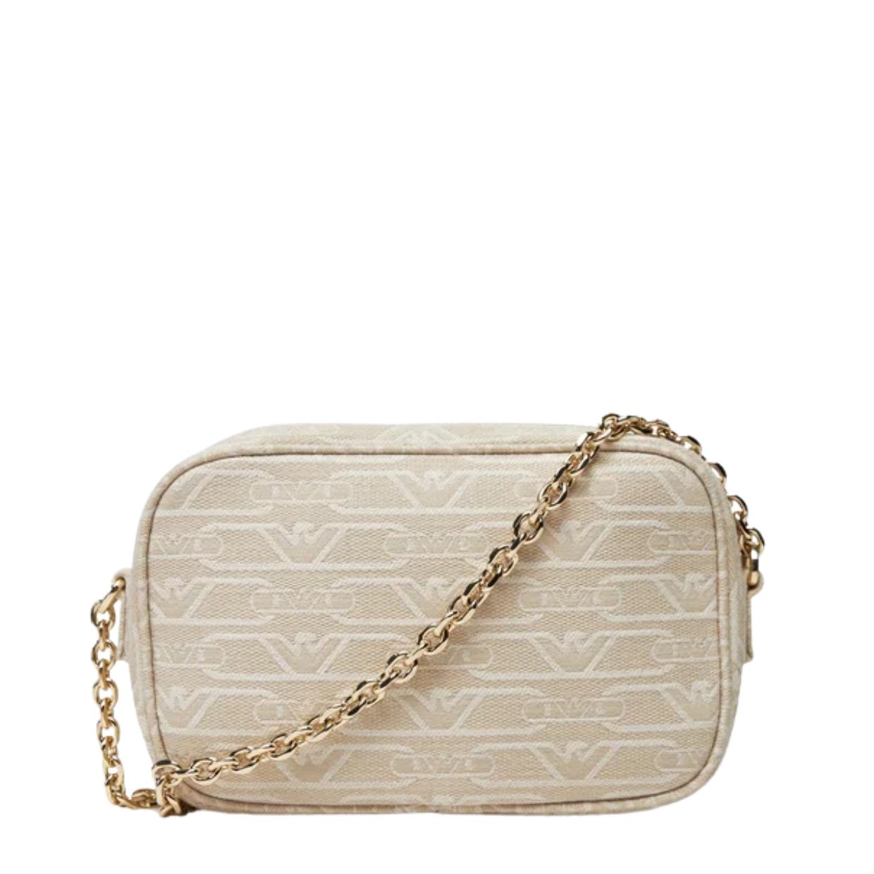 Emporio Armani Jacquard All-Over Monogram Beige Camera Bag