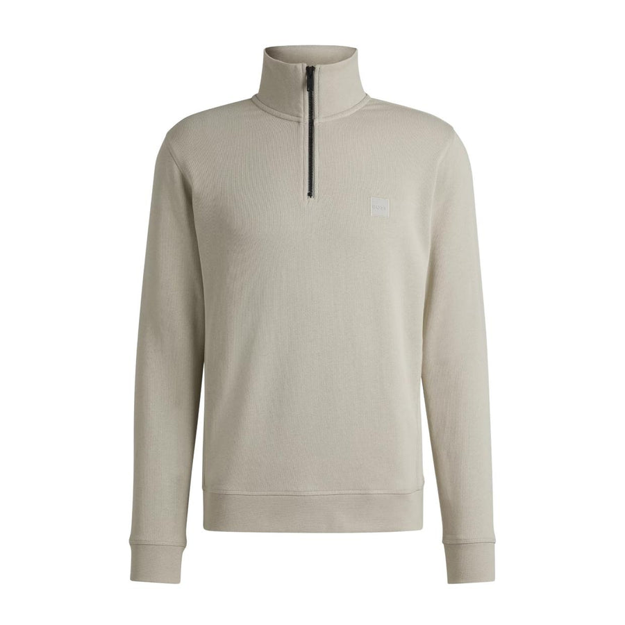 BOSS Zetrust Logo Patch Beige Zip Neck Sweatshirt