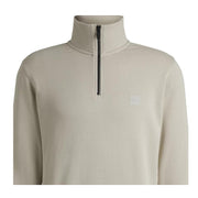 BOSS Zetrust Logo Patch Beige Zip Neck Sweatshirt