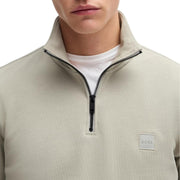 BOSS Zetrust Logo Patch Beige Zip Neck Sweatshirt