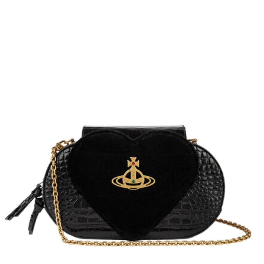 Vivienne Westwood Jonny Heart Flap Black Velvet Crossbody