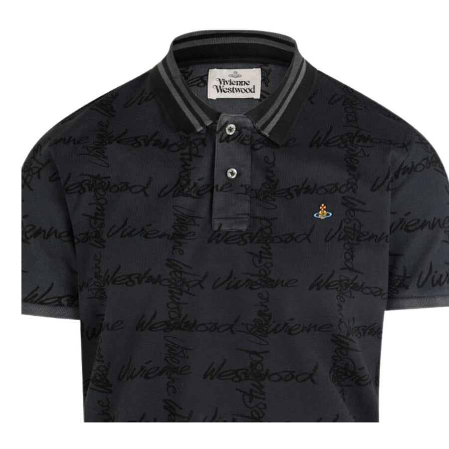 Vivienne Westwood Grey Overdye Logo Grid Polo Shirt