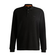 BOSS Stretch Cotton Blend Waffle Structure Black Polo Shirt