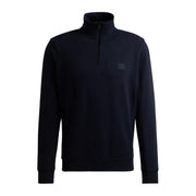 BOSS Zetrust Logo Patch Navy Zip Neck Sweatshirt