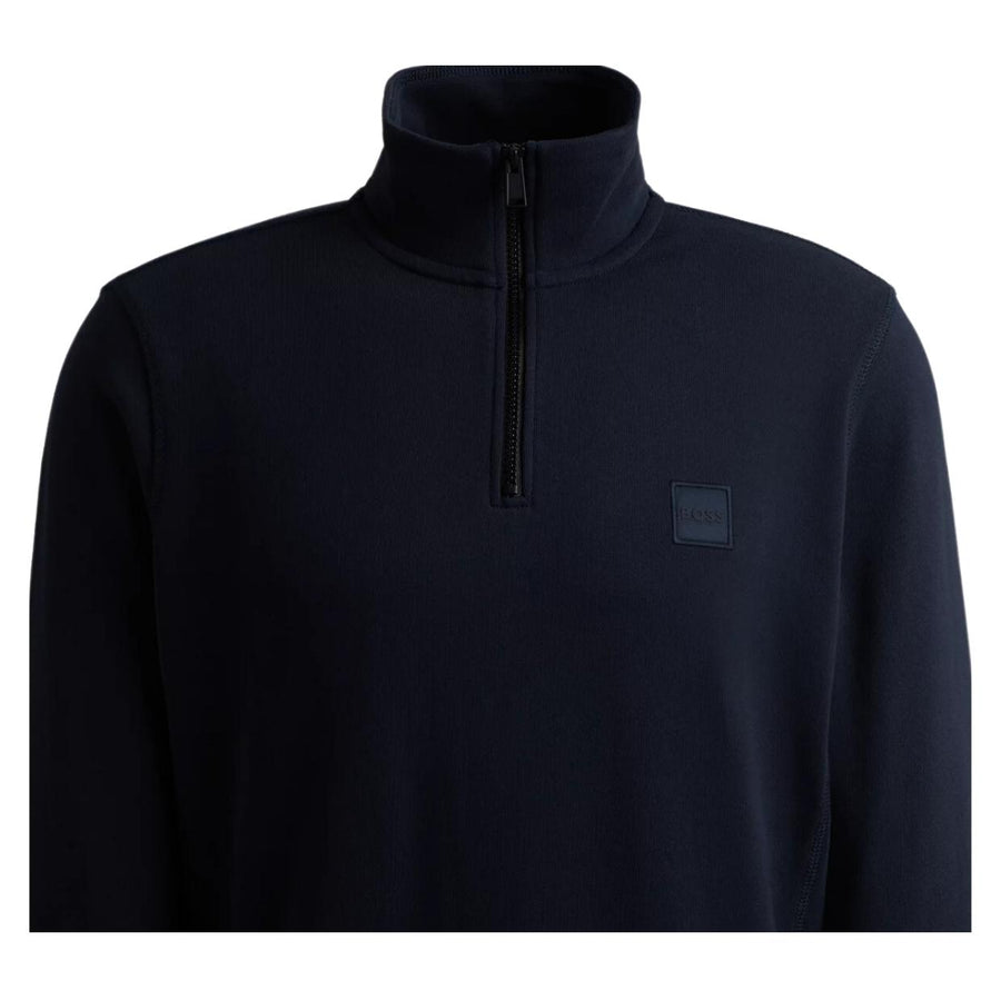 BOSS Zetrust Logo Patch Navy Zip Neck Sweatshirt