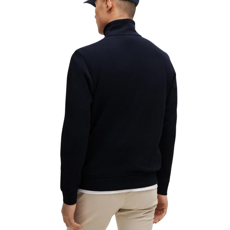 BOSS Zetrust Logo Patch Navy Zip Neck Sweatshirt