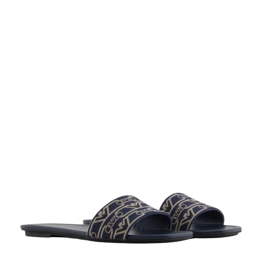 Emporio Armani Jacquard All-Over Monogram Navy Sandals