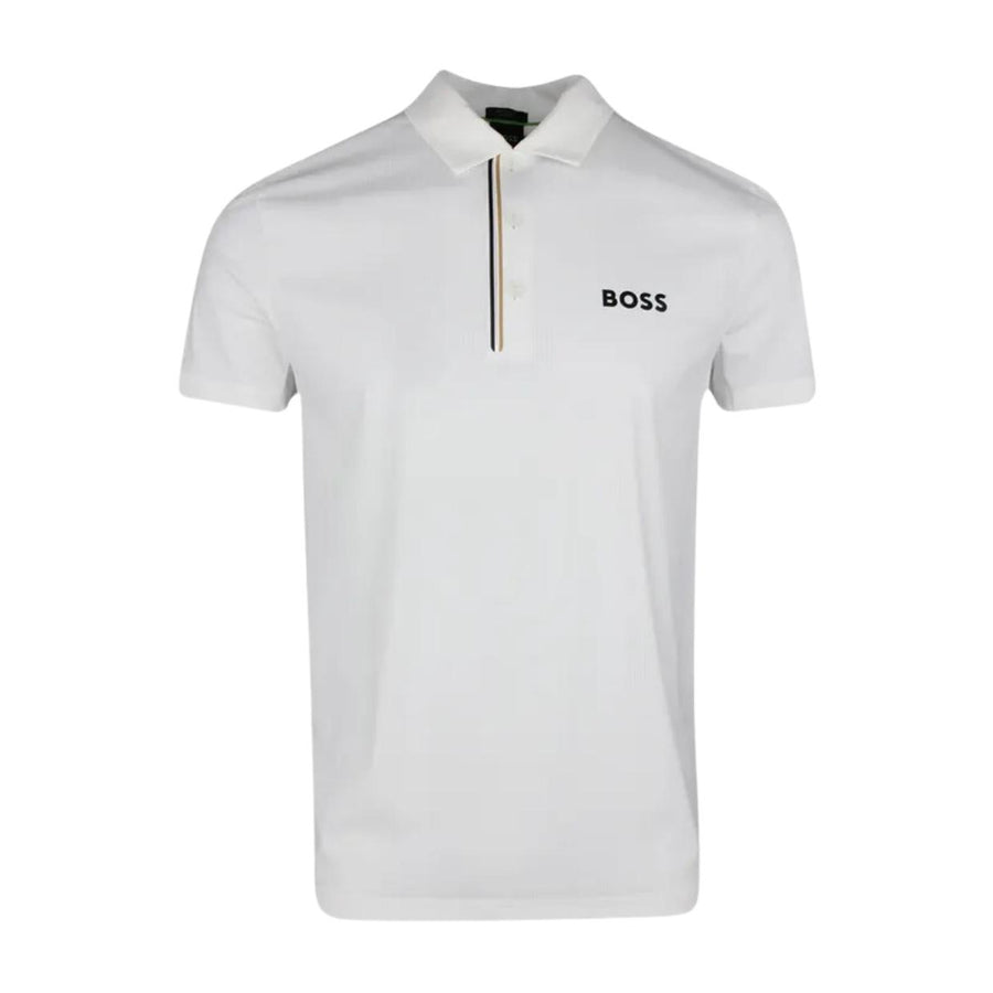 BOSS PaddyTech Pro White Ribbed Fabric Polo Shirt