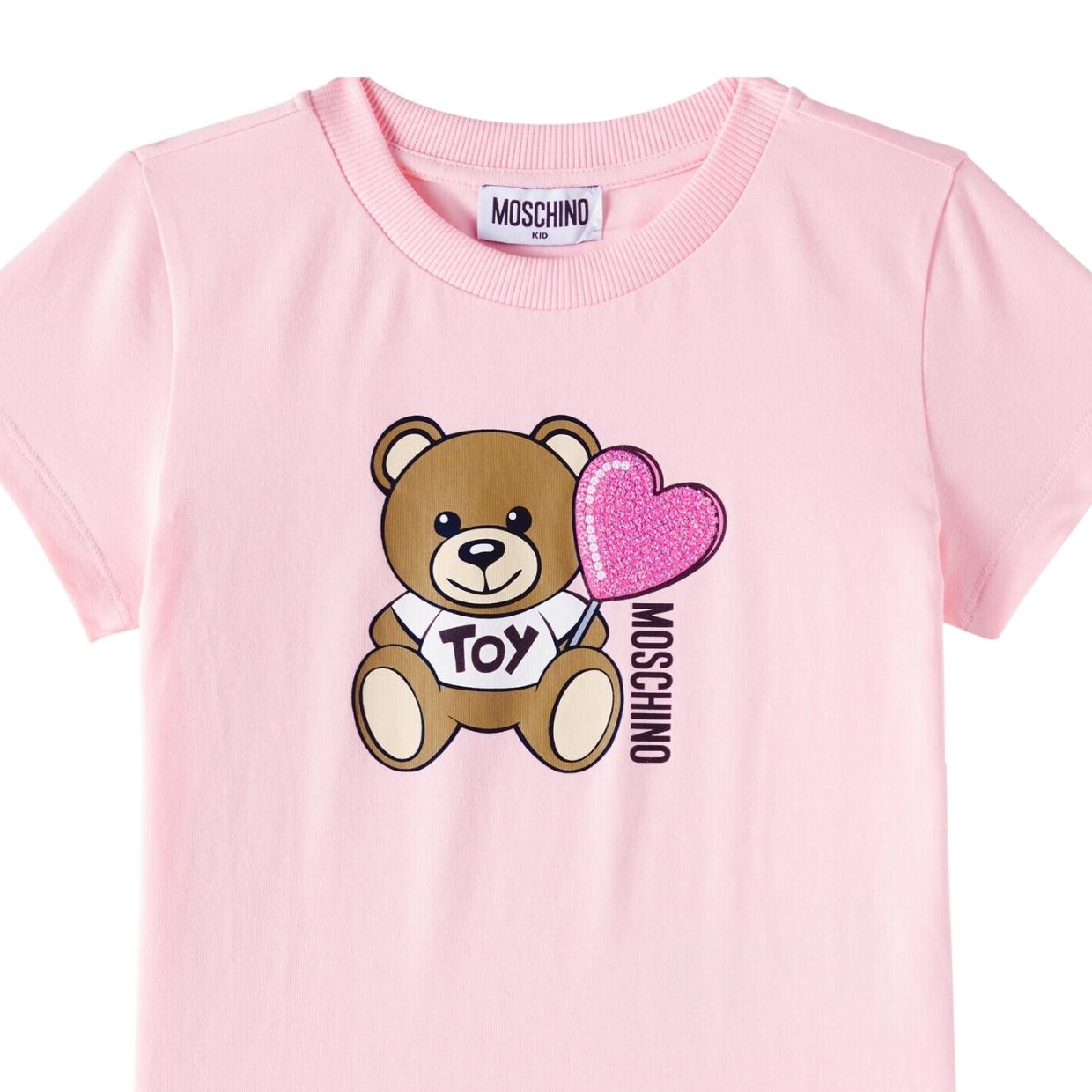 Moschino Kids Teddy Bear Logo Pink T-Shirt