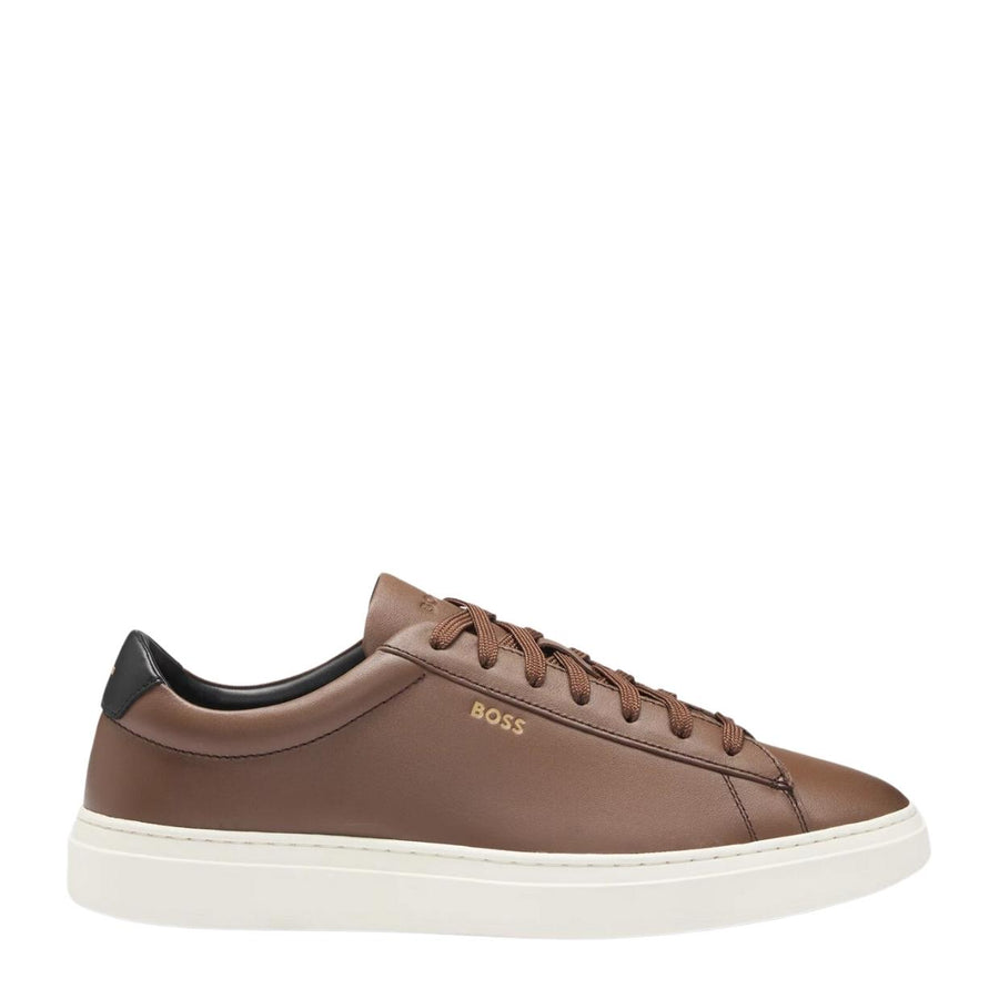 BOSS Logo Kieran Polished Leather Brown Trainers