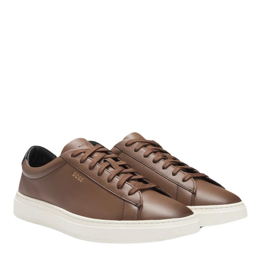 BOSS Logo Kieran Polished Leather Brown Trainers