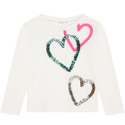 Billieblush Kids Heart Sequins Embellishment Ivory T-Shirt