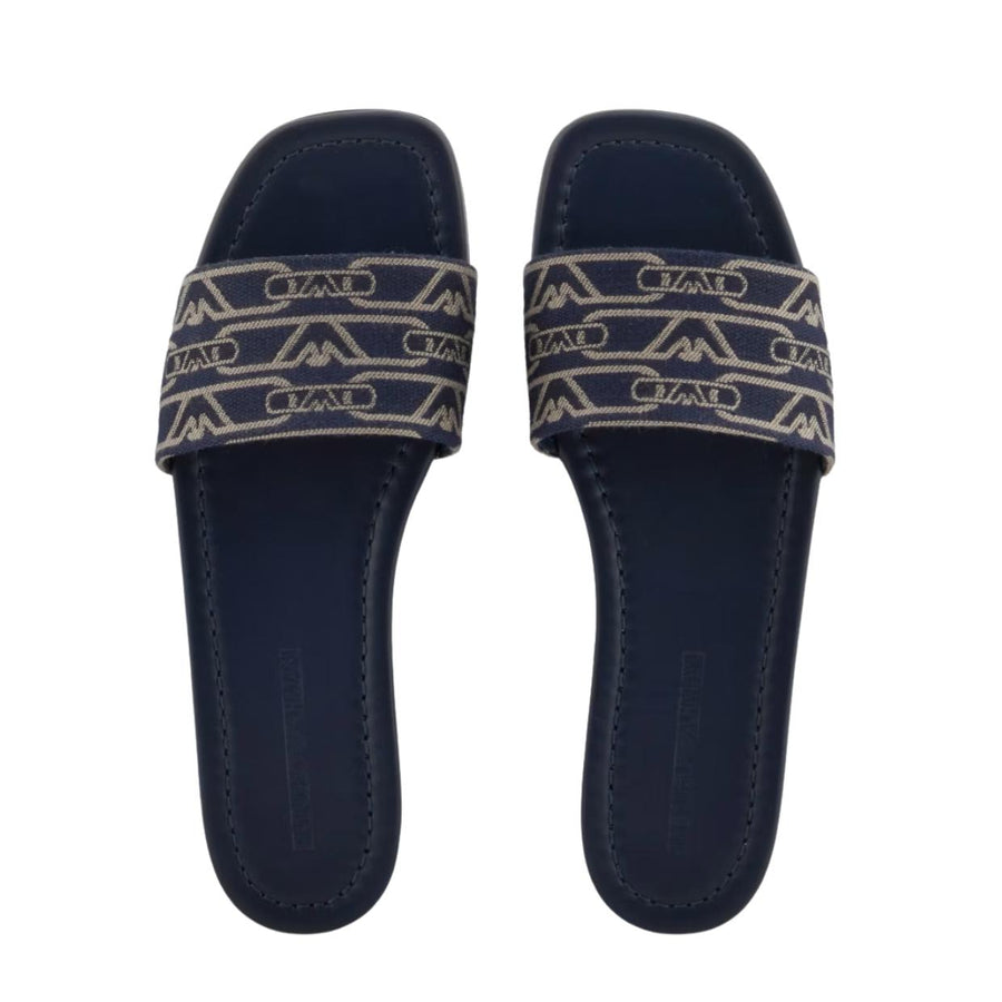 Emporio Armani Jacquard All-Over Monogram Navy Sandals